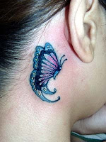 Butterfly Tattoo Design on Back Ear Girl