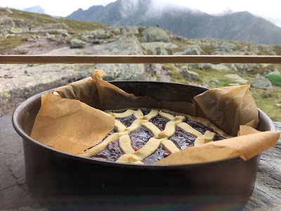 A fresh baked dessert cooling off on the windowsill at Rifugio Benigni.