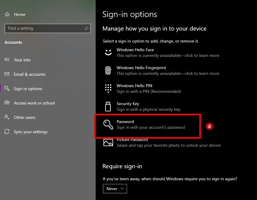 password windows 10