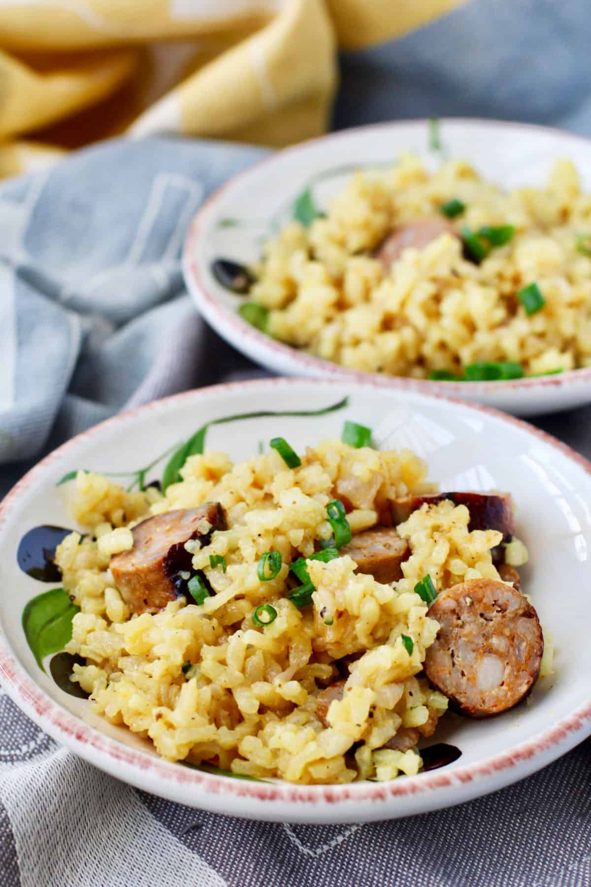 Saffron Risotto with Sausage bowls.