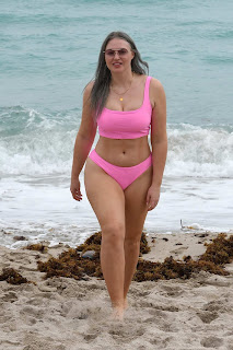 Iskra Lawrence in Pink Bikini at the Beach in Miami, Florida