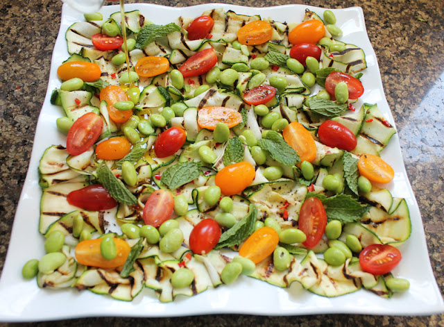 Food Lust People Love: Grilled zucchini summer salad is beautiful and tasty, the perfect plate of cheap and abundant zucchini and ripe grape tomatoes. Throw a few edamame on there for color and protein! It’s a great side dish or even main course for hot summer nights.