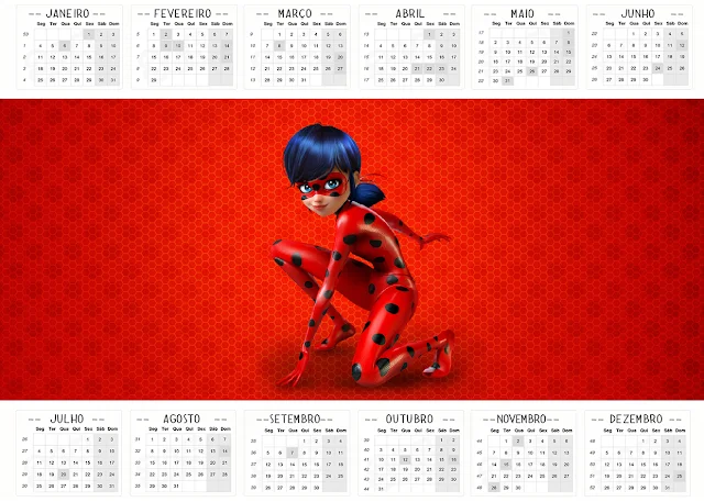 Calendario 2016 para imprimir gratis de Prodigiosa Ladybug.