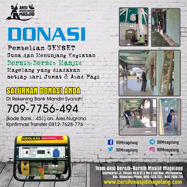 Donasi pembelian Genset untuk kegiatan bersih-bersih Masjid