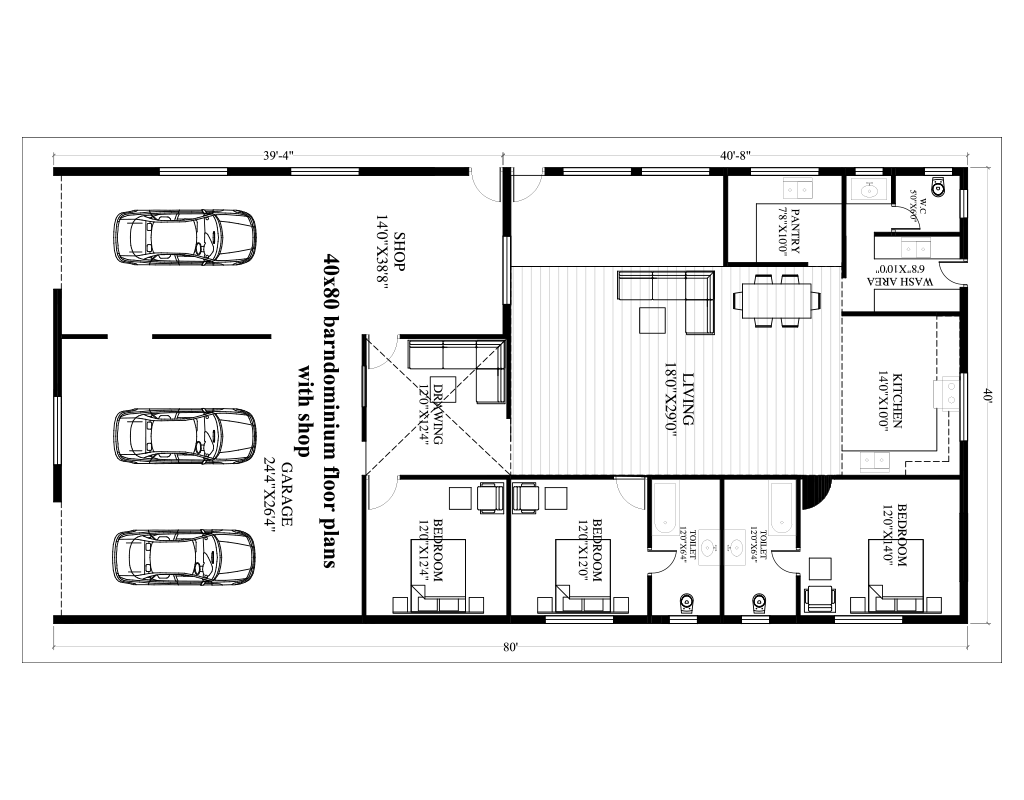 40x80 barndominium floor plans with shop