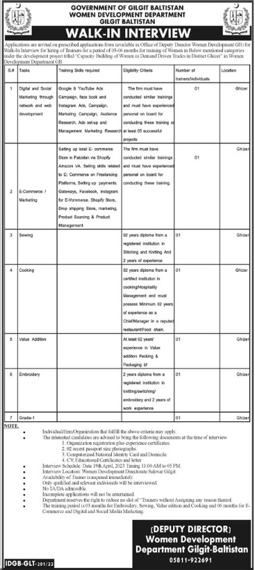 Jobs Announcement at Women Development Department