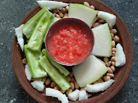 Ash gourd, Snake gourd, Groundnut sprouts, Tomato onion salsa, Coconut