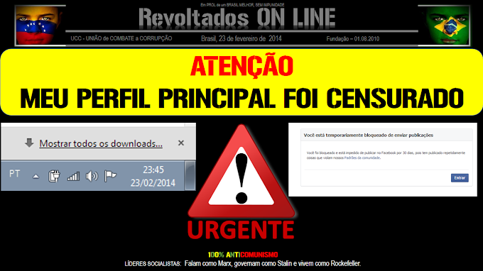 Censura no facebook se intensifica contra Revoltados ON LINE