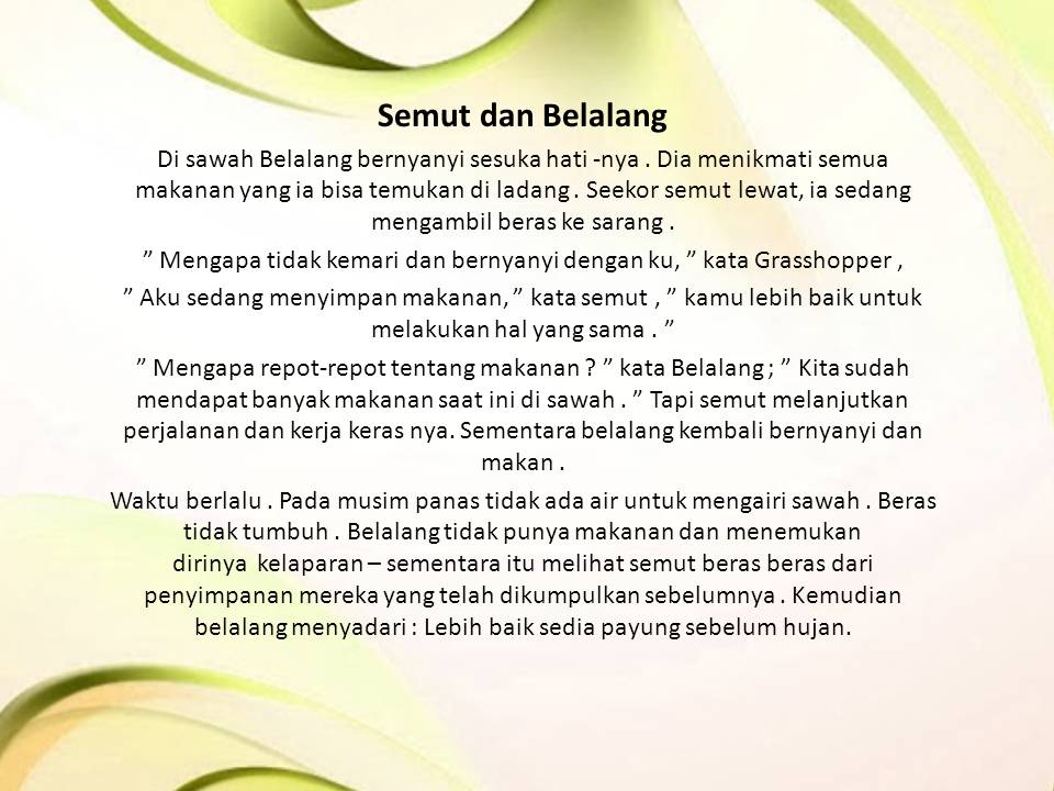 Dongeng Semut dan Belalang dalam Bahasa Inggris - Contoh 