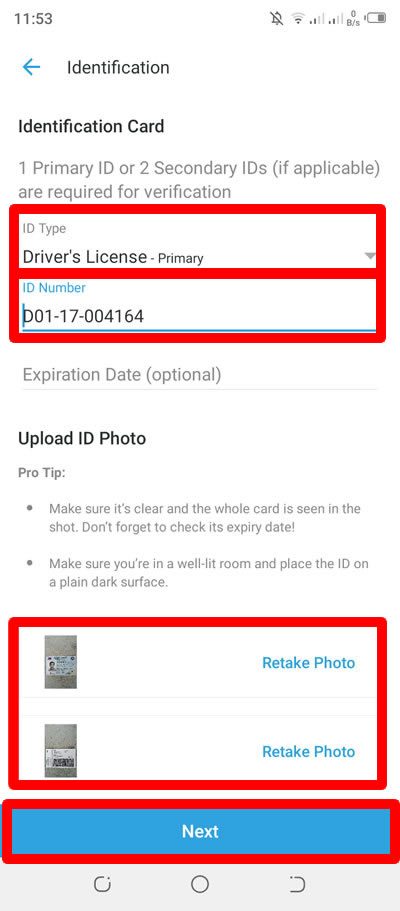 upload id and id details