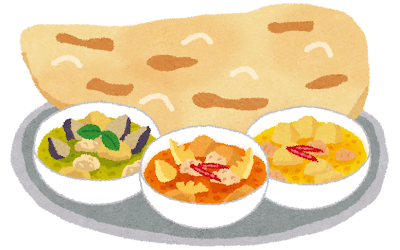 カレーとナンのイラスト（エスニック料理）