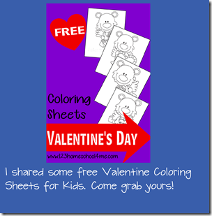 Free Valentines day coloring sheets from 123 Homeschool 4 Me
