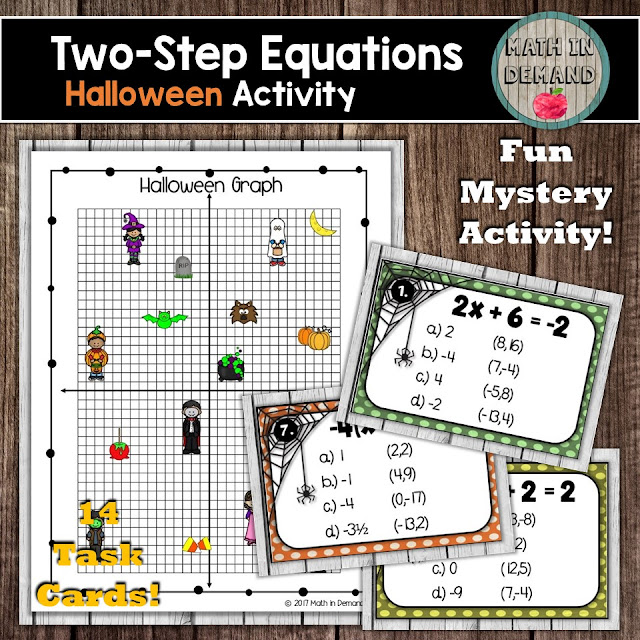 Two-Step Equations Halloween Task Cards