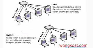 Switch tentu saja lebih handal daripada hub karena melakukan penyeleksian terhadap perangkat yang terhubung dengannya. Dengan demikian switch bisa mengetahui darimana informasi berasal dan hendak dibawa kemana. Sedangkan hub akan langsung menerima dan mengirim informasi ke semua perangkat yang tersambung padanya.