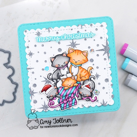 Newton's Christmas Kittens Stamp and Die Set, Starfield Stencil, Frames Squared Die Set by Newton's Nook Designs #newtonsnookdesigns #newtonsnook #nnd