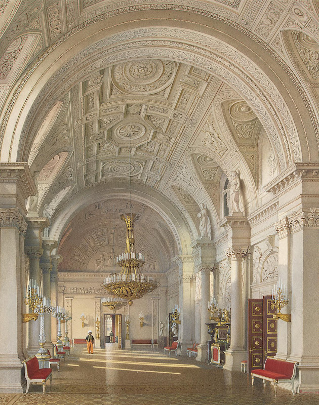 Interiors of the Winter Palace. The White Hall by Luigi Premazzi - Architecture, Interiors Drawings from Hermitage Museum