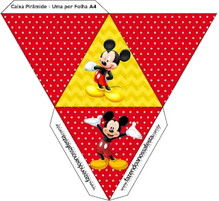 Mickey en Fondo Amarillo con Zigzags y Rojo con Lunares: Cajas para Imprimir Gratis.