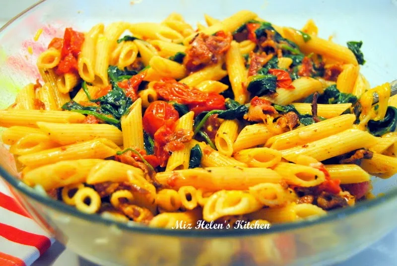 Bacon and Greens Pasta at Miz Helen's Country Cottage