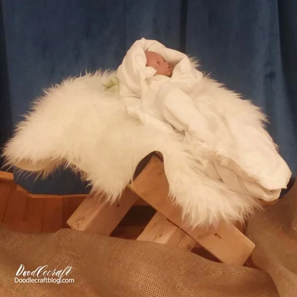 My husband and I were asked to build a manger for the local church Nativity set display.   We decided to build it with "mostly" hand tools and using no nails or screws...maybe similar to how it was actually constructed.   This manger worked great to hold the little baby doll.   It would work for a Nativity production, yard decor or for a religious teaching aid.