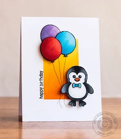 Sunny Studio:  Penguin & Balloon Birthday Card by Marion Vagg (using Bundled Up, Birthday Smiles and Sending My Love stamp sets).