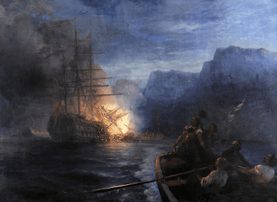 The burning of the Turkish flagship by Kanaris (1881) painting Ivan Aivazovsky