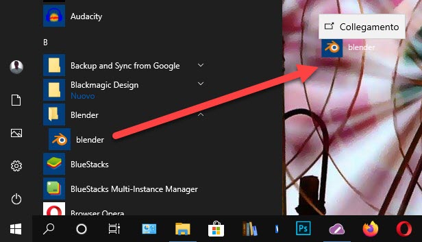 creare un collegamento di blender nel desktop