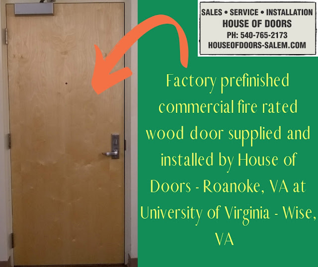 Factory prefinished commercial fire rated wood door supplied and installed by House of Doors - Roanoke, VA at University of Virginia - Wise, VA  