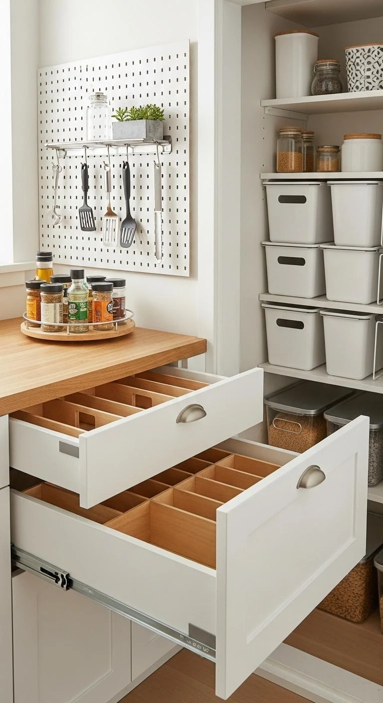 Small Kitchen Ideas - Organizational Hacks - Use Stackable Storage Bins