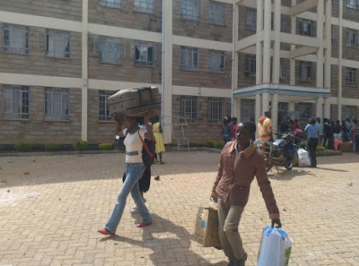 Students leaving Chuka University hostels