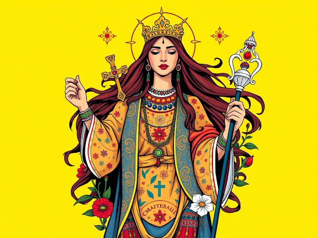 Santa Sara de Kali, padroeira dos ciganos, ciganos, romaria cigana, Saintes-Maries-de-la-Mer, lenda da barca, devoção cigana, Sara Negra, peregrinação anual, ritual religioso, fé e tradição, resistência cultural, iconografia cigana, símbolos de proteção, culto popular, Virgem Maria, marginalizados, identidade cigana