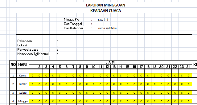 Laporan Mingguan Keadaan Cuaca format Ms Excell  xls