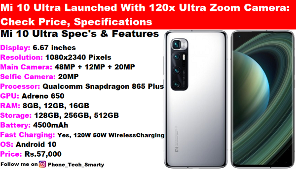 Mi 10 Ultra Launched With 120x Ultra Zoom Camera: Check Price, Specifications