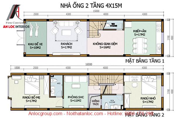 Mẫu nhà ống 2 tầng mặt tiền 4m