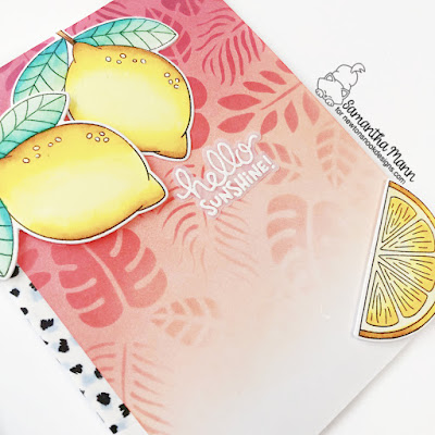 Hello Sunshine Card by Samantha Mann for Newton's Nook Designs, Distress Inks, Ink Blending, Stencil, Lemons, Handmade Cards, Card Making, Summer #newtonsnook #clearstamps #distressinks #cardmaking #handmadecards