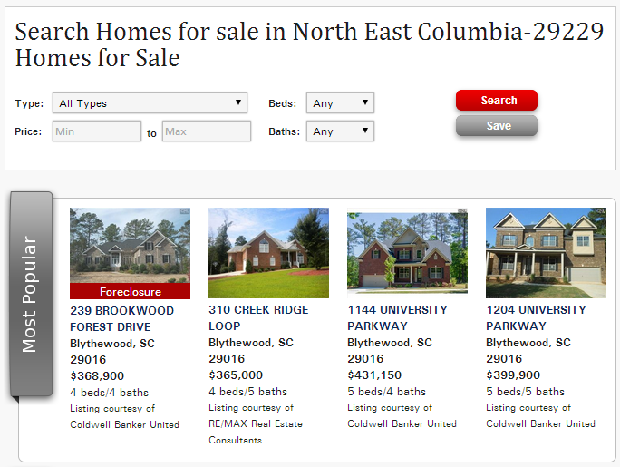 http://www.columbianewhomesearch.com/listings/newlistings/1/areas/8090,8181,8182/Community/Homes+for+sale+in+North+East+Columbia-29229/propertytype/SINGLE,CONDO,MULTI,LAND,FARM/listingtype/Resale%20New,Foreclosure%20Bank%20Owned,Short%20Sale/sort/price+desc/
