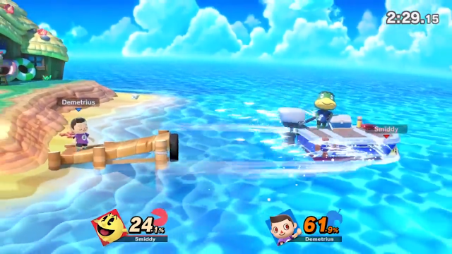 Super Smash Bros. Ultimate Tortimer's Island Kapp'n boat taking Pac-Man away
