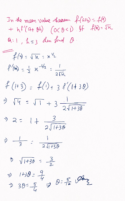 Class 12 | In the mean value theorem f(a+h) = f(a) + hf(a+thetah) If f(x) = sqrt(x) find theta