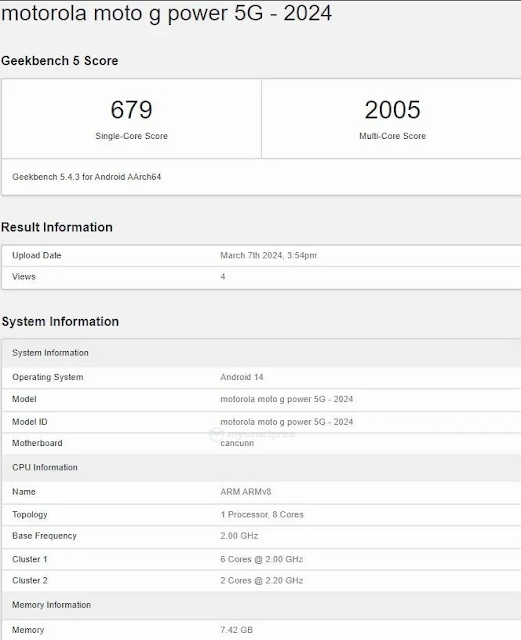 مواصفات موتو جي باور 2024 تظهر على Geekbench