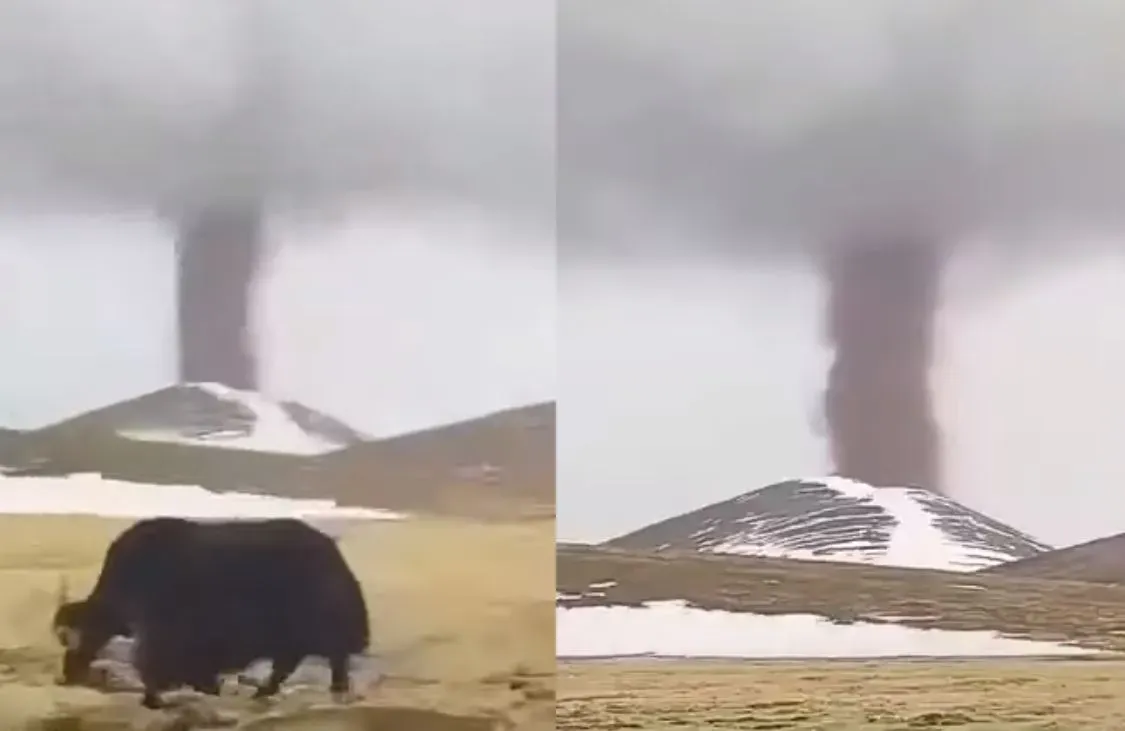 Estranho tornado avistado nas montanhas da China.