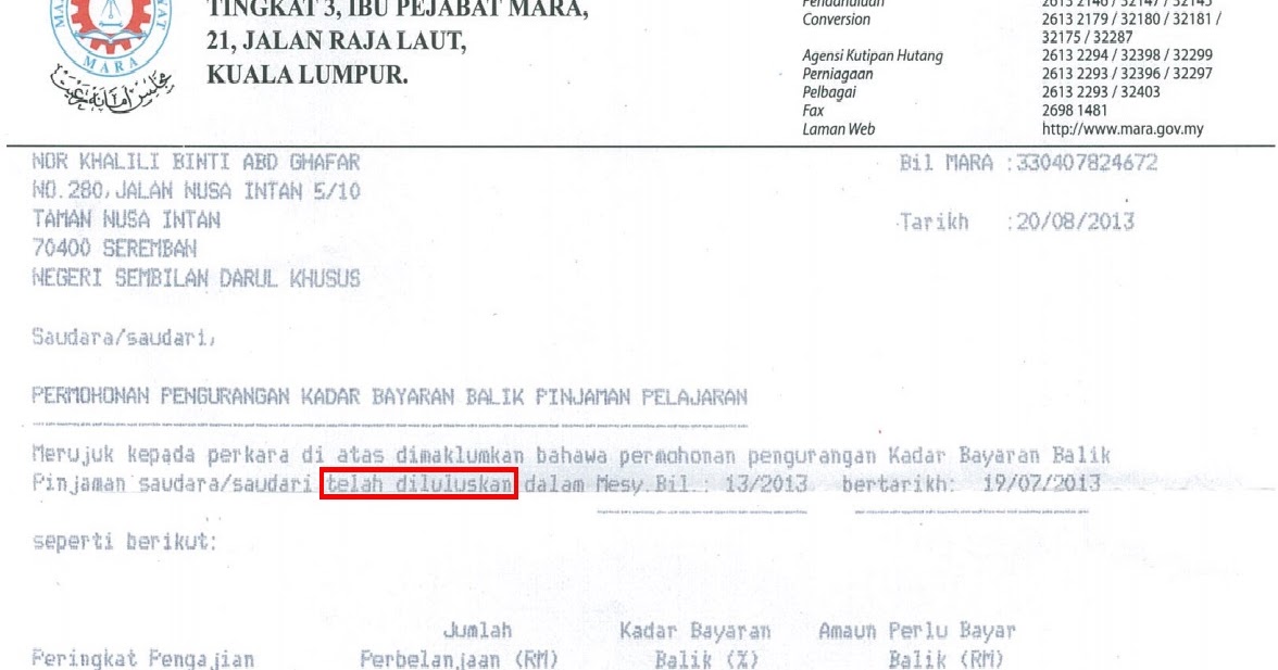 Surat Permohonan Biasiswa Mara - Terengganu w