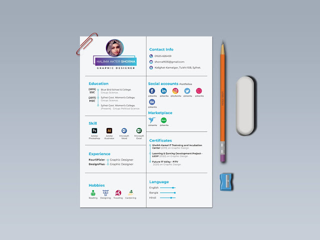 Free download resume with stationary items mockups (PSD)