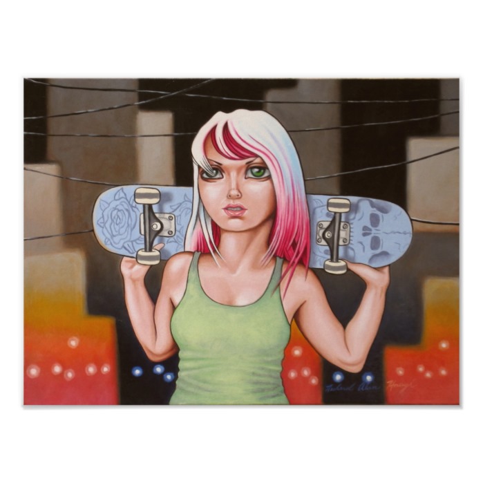 Skateboard Girl - Edgy Contemporary Portrait