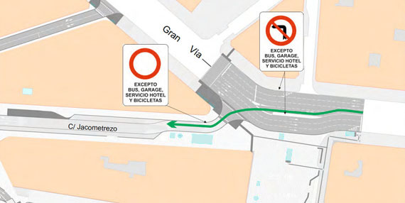 Nuevas señales '...excepto bus y bicicletas' en Gran Vía