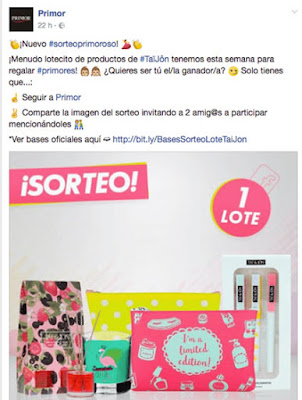 Primor, sorteo en facebook