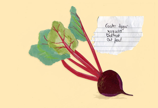 Illustrated shopping list - beetroot collage illustration