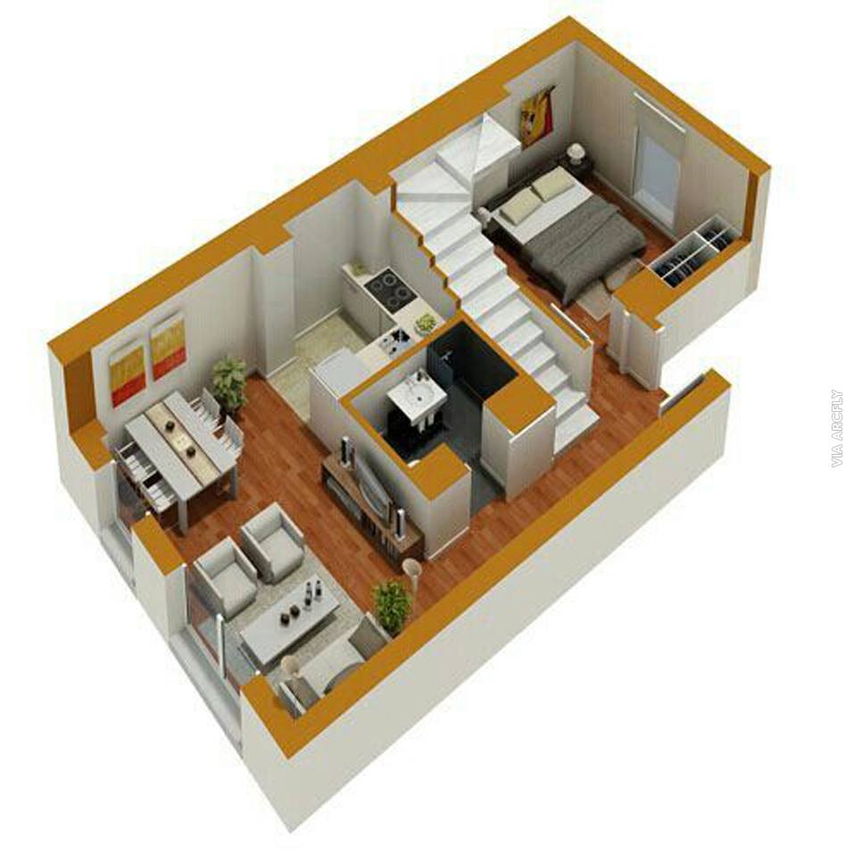 Gambar Denah 3D Apartemen Minimalis Desainrumahnya com