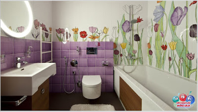 The design of the bathroom is tiled.