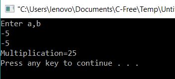 Program to print Multiplication by using Addition