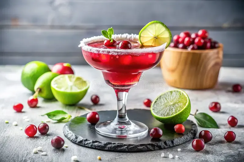 Margarita de Cereja, um coquetel vermelho intenso com cerejas