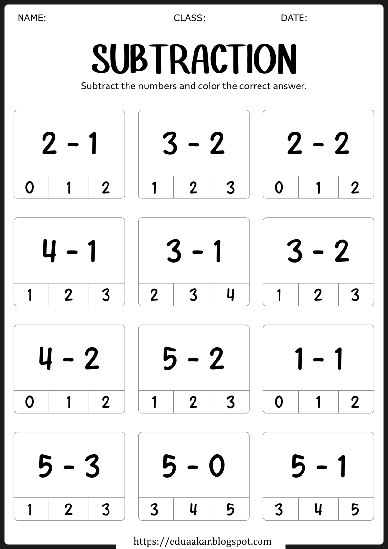 Subtraction Worksheets for Kids